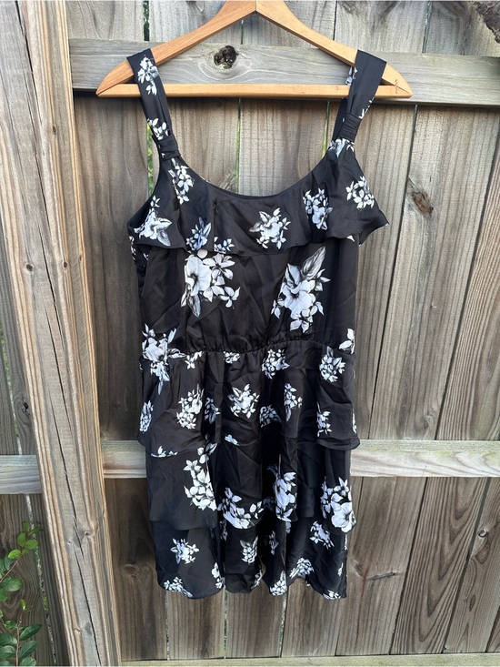 White House Black Market Dresses & Skirts - White House Black Market Black Floral Ruffle Midi Dress